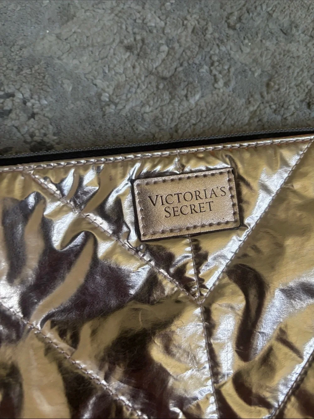 Victoria's Secret Metallic Rose Quilted Cosmetic Pouch